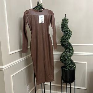 Naked wardrobe wet look brown bodycon dress size Medium